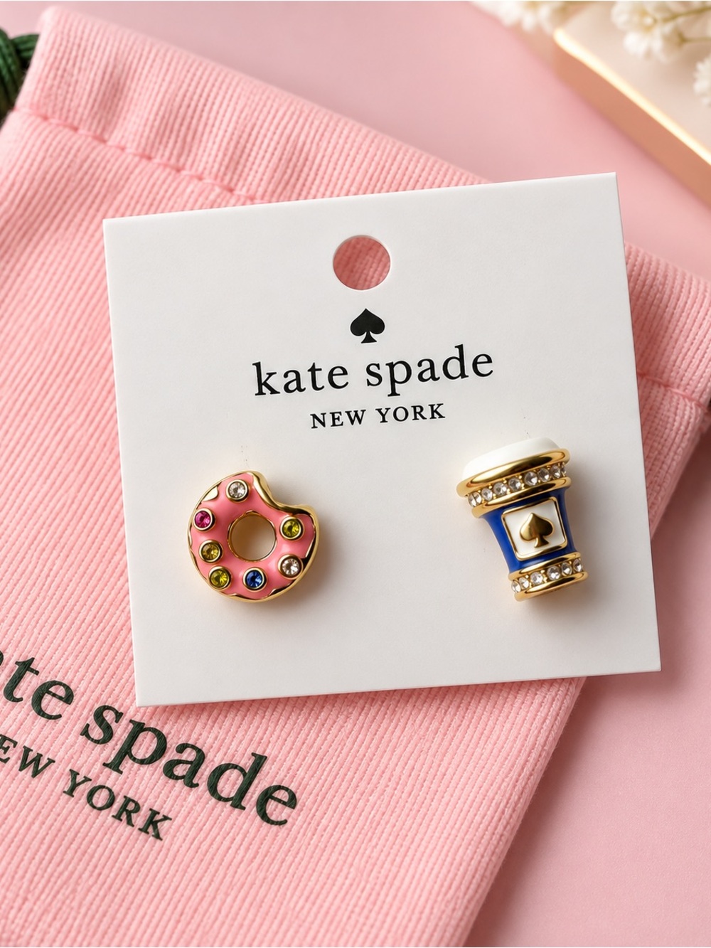 kate spade Pink Donut and Blue Carousel Mismatch Stud Earrings